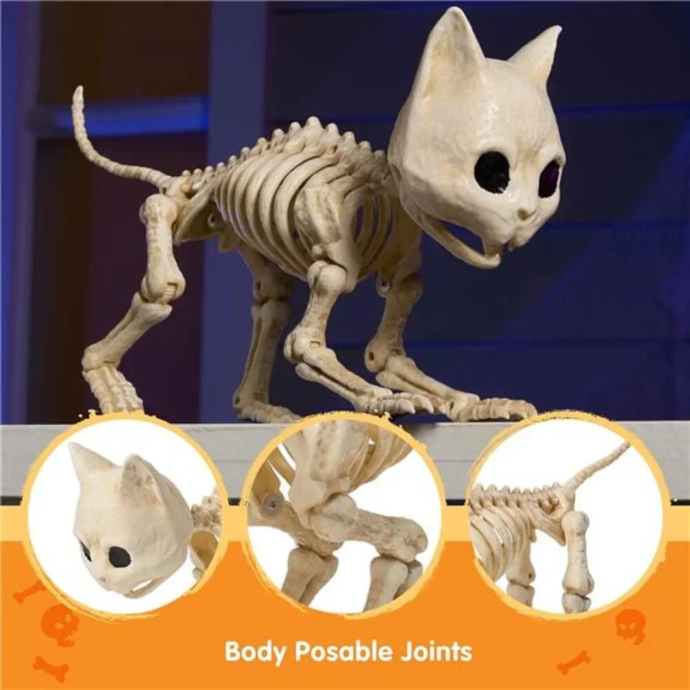 Cat Skeleton Halloween Decorations 8 Inch Plastic Animal Skeletons with